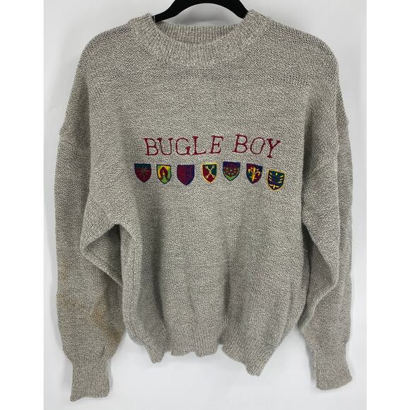 Vintage Bugle Boy Embroidered Logo men L gray Spellout Sweater - Picture 1 of 6
